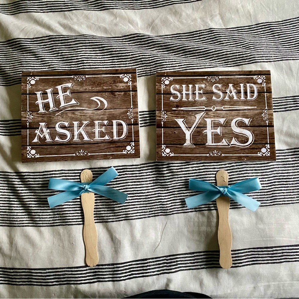 Wedding Announcement Signs with Blue Bows